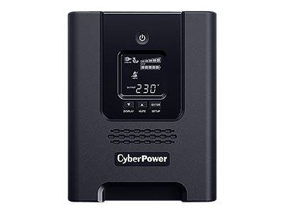 Vorderansicht einer CyberPower Unterbrechungsfreien Stromversorgung mit LCD-Display, das den Batteriezustand und die Ausgangsspannung von „230