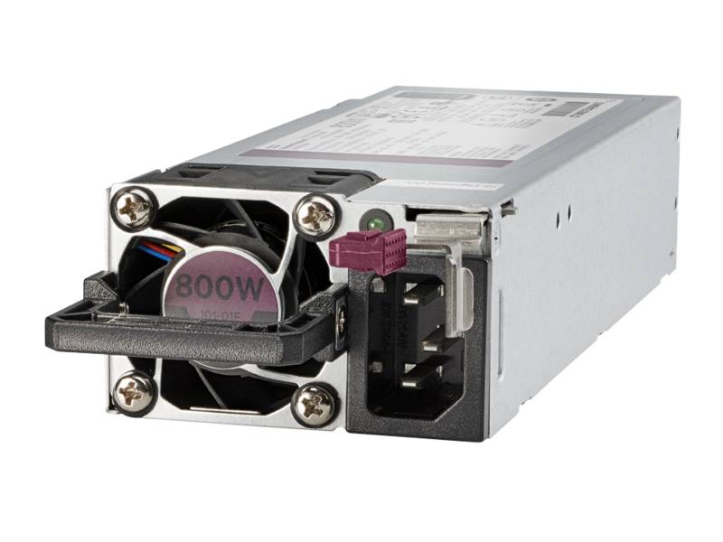 Austauschbare 800W-Server-Netzteilmodul mit frontseitiger Kühlüfter und Stromanschluss, auf weißem Hintergrund dargestellt.