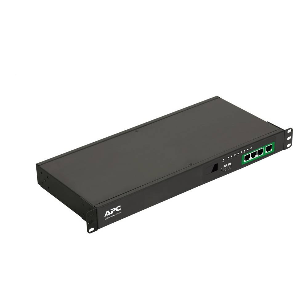 Ein schwarzes, im Rack montiertes Netzwerkgerät mit der Beschriftung 