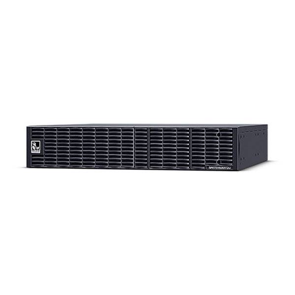 Schwarzer Rack-montierter Server oder Netzwerkgerät mit Frontgitter und kleinem Logo auf weißem Hintergrund.