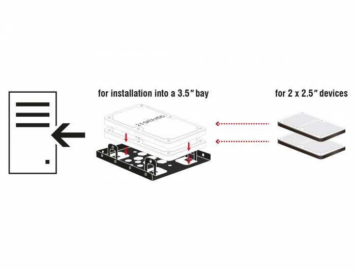 DeLOCK - Laufwerksschachtadapter - 3.5" to 2 x 2.5" (8,9 cm bis 2 x 6,4 cm)