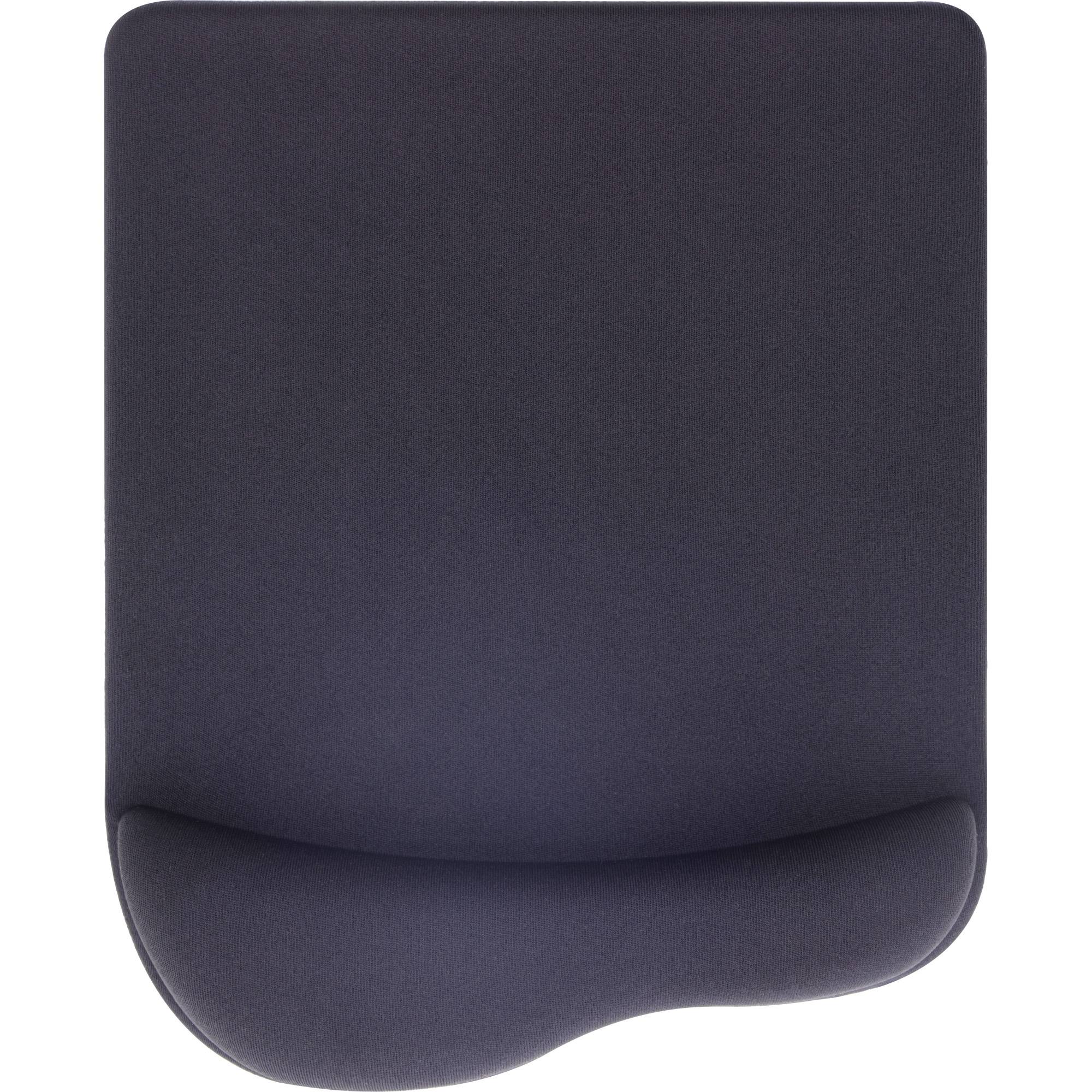 Schwarze gepolsterte Gel-Handgelenkstütze mit gekrümmter ergonomischer Vorderkante, gezeigt auf weißem Hintergrund.