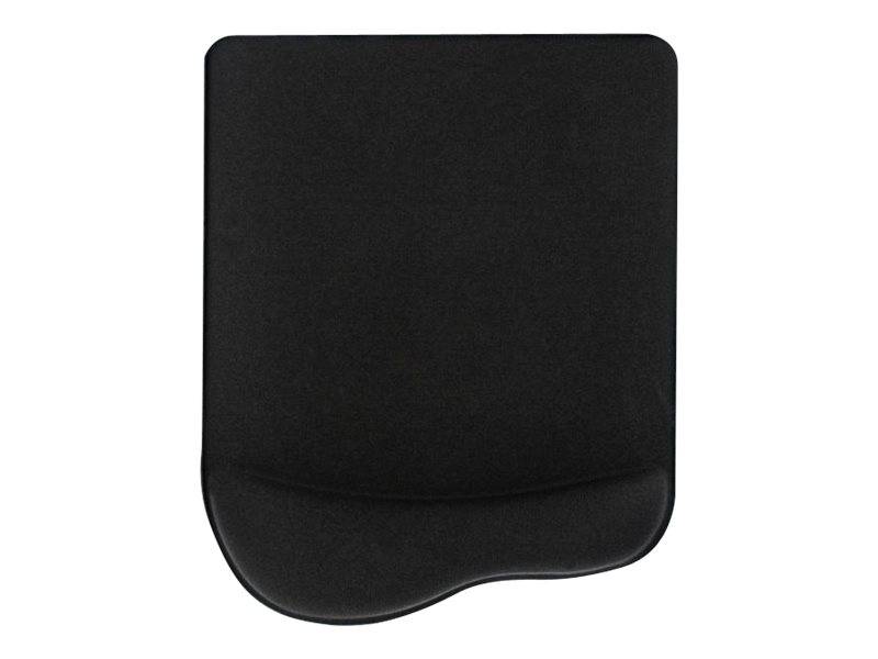 Schwarzes rechteckiges Pad oder Etui mit abgerundeten Ecken und einer gewölbten Unterkante, isoliert auf weißem Hintergrund.