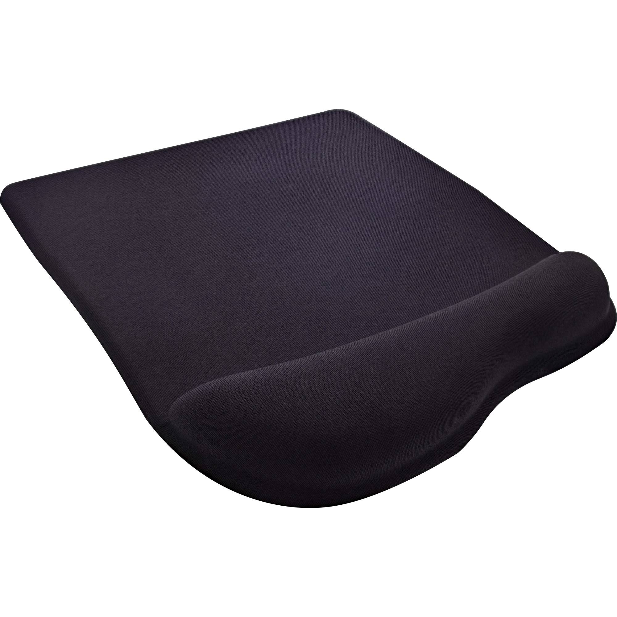 Schwarzes ergonomisches Handgelenkstützenkissen mit erhöhter gepolsterter Unterstützung zum Tippen und für die Mausbenutzung auf weißem Hintergrund