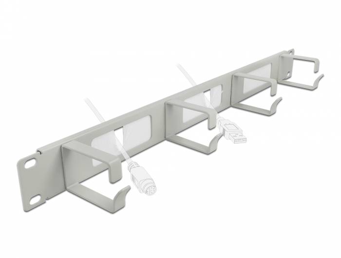 DeLOCK Cable Management Brush Strip with 4 hooks - Kabelführungspanel mit Bürste - Grau - 1U - 48.3 cm (19")