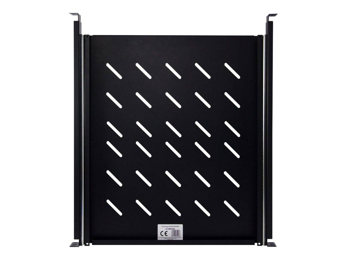 Schwarzes Metallperforiertes Panel mit diagonalen Belüftungsschlitzen und seitlichen Montageschienen, Vorderansicht auf weißem Hintergrund dargestellt.