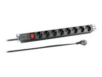 EFB 19" 1HE Steckdosenleiste 8xCEE 7/3 mit Schalter,Schwarz