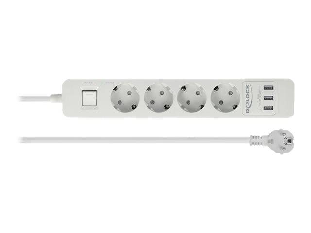 Delock Extension Socket - Steckdosenleiste - Wechselstrom 250 V - 4000 Watt - Eingabe, Eingang CEE 7/7 - Ausgangsanschlüsse: 4 (3 x USB Typ A, 4