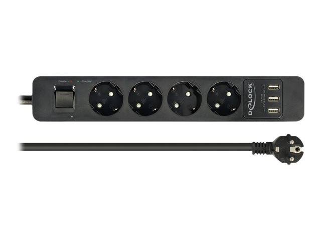 Delock Extension Socket - Steckdosenleiste - Wechselstrom 250 V - 4000 Watt - Eingabe, Eingang CEE 7/7 - Ausgangsanschlüsse: 4 (3 x USB Typ A, 4