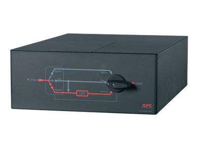 Schwarze APC-Stromversorgungsanlage mit unterbrechungsfreier Stromversorgung mit frontalen Netzschalter und Statusdiagramm auf der Vorderseite.