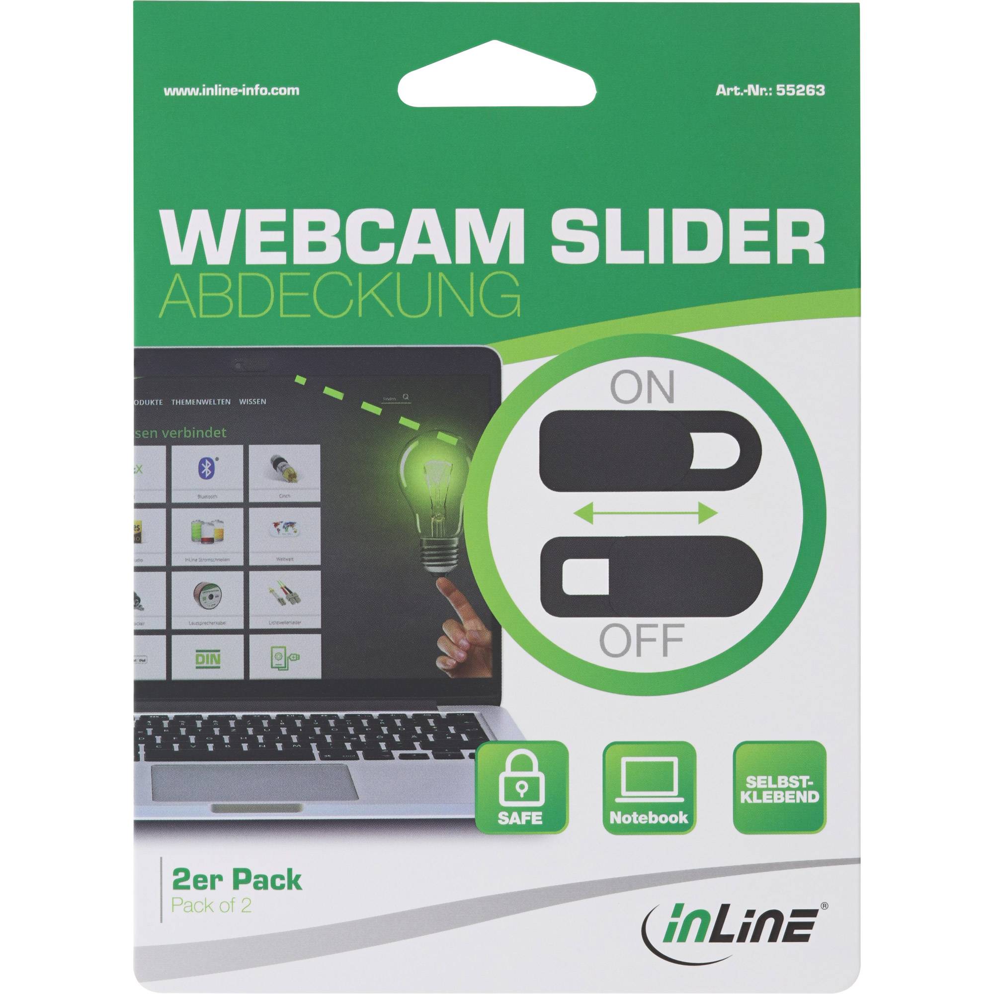 INLINE - Webcam Slider Abdeckung - schwarz - 2er Pack