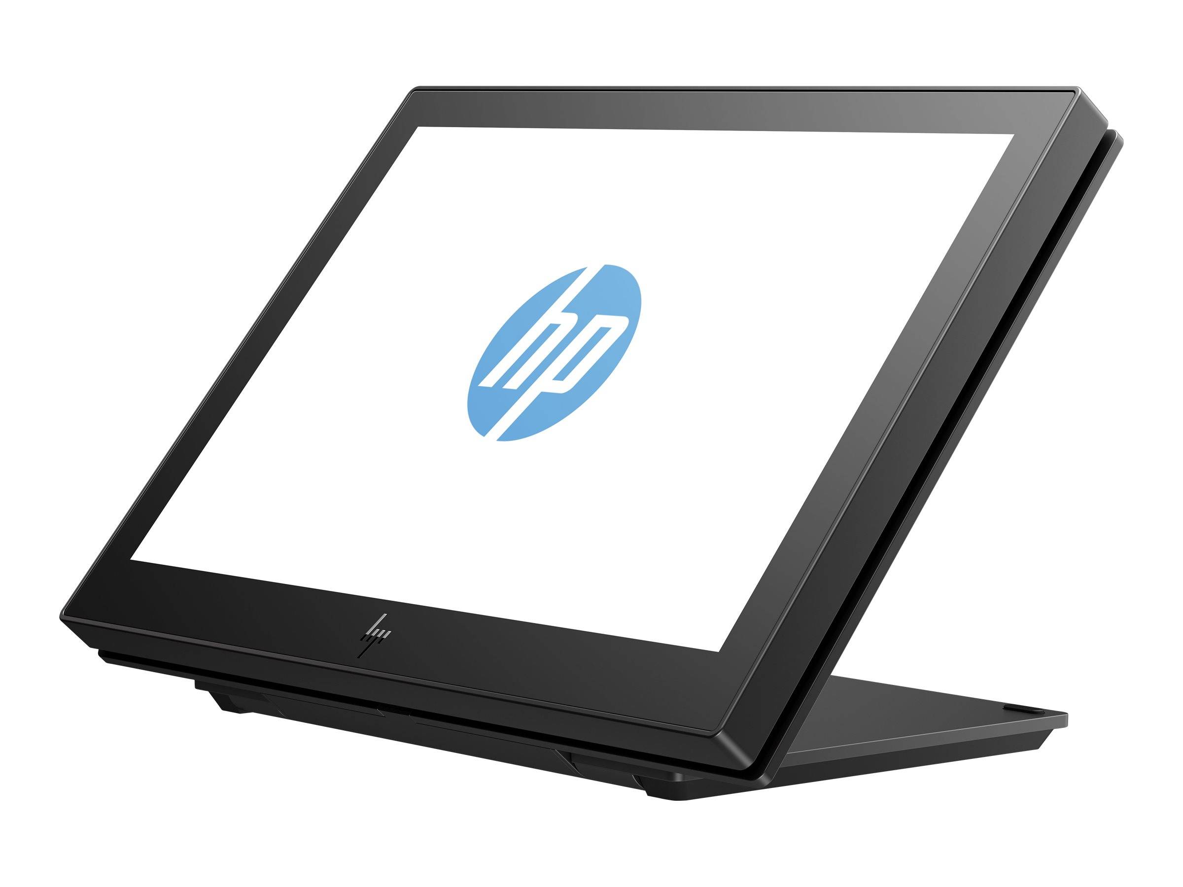 HP Touchscreen All-in-One-Desktop-Computer in einer Seitenansicht mit dem HP-Logo auf einem weißen Bildschirm.