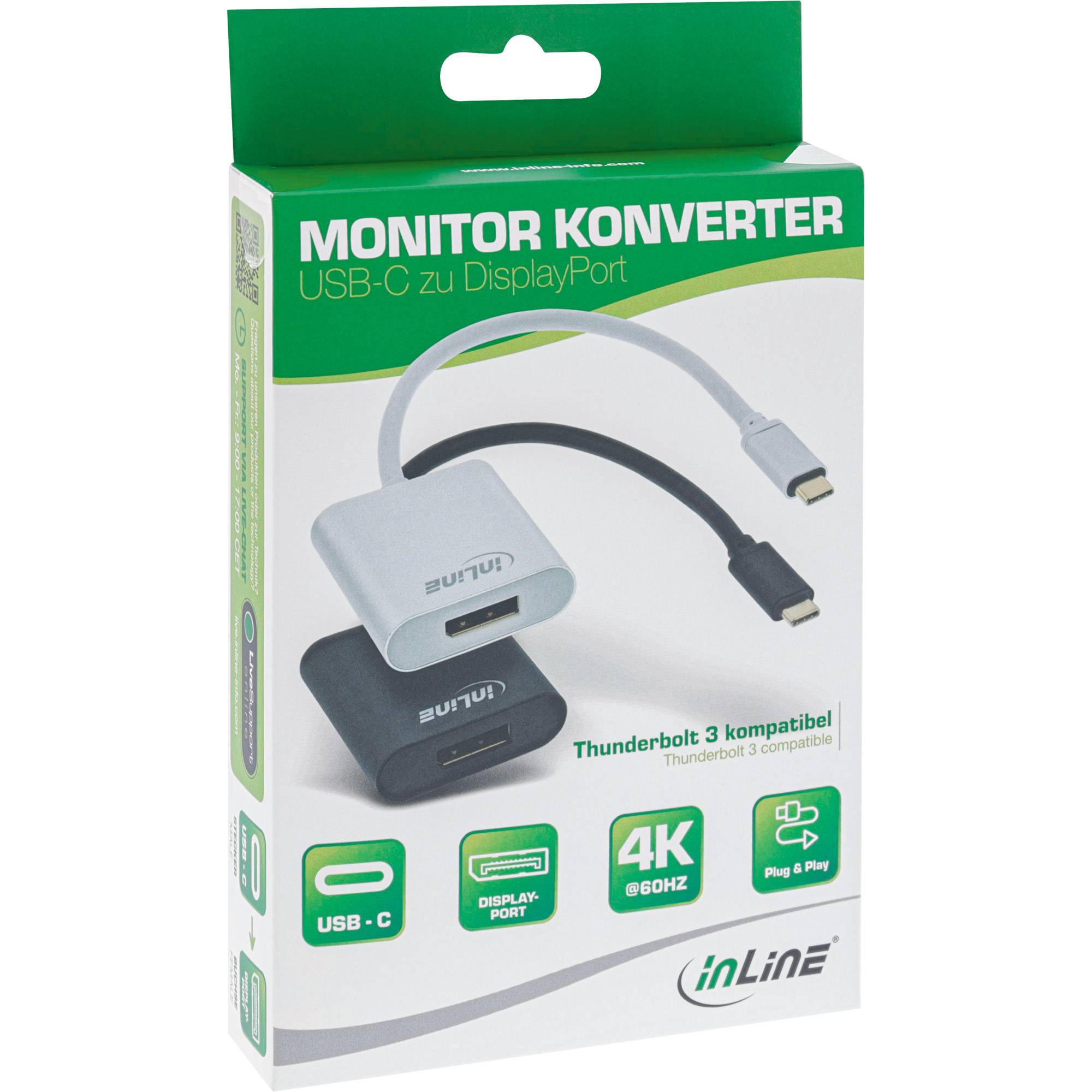 INLINE - USB Display Konverter - USB-C Stecker zu DisplayPort 4K/60Hz silber