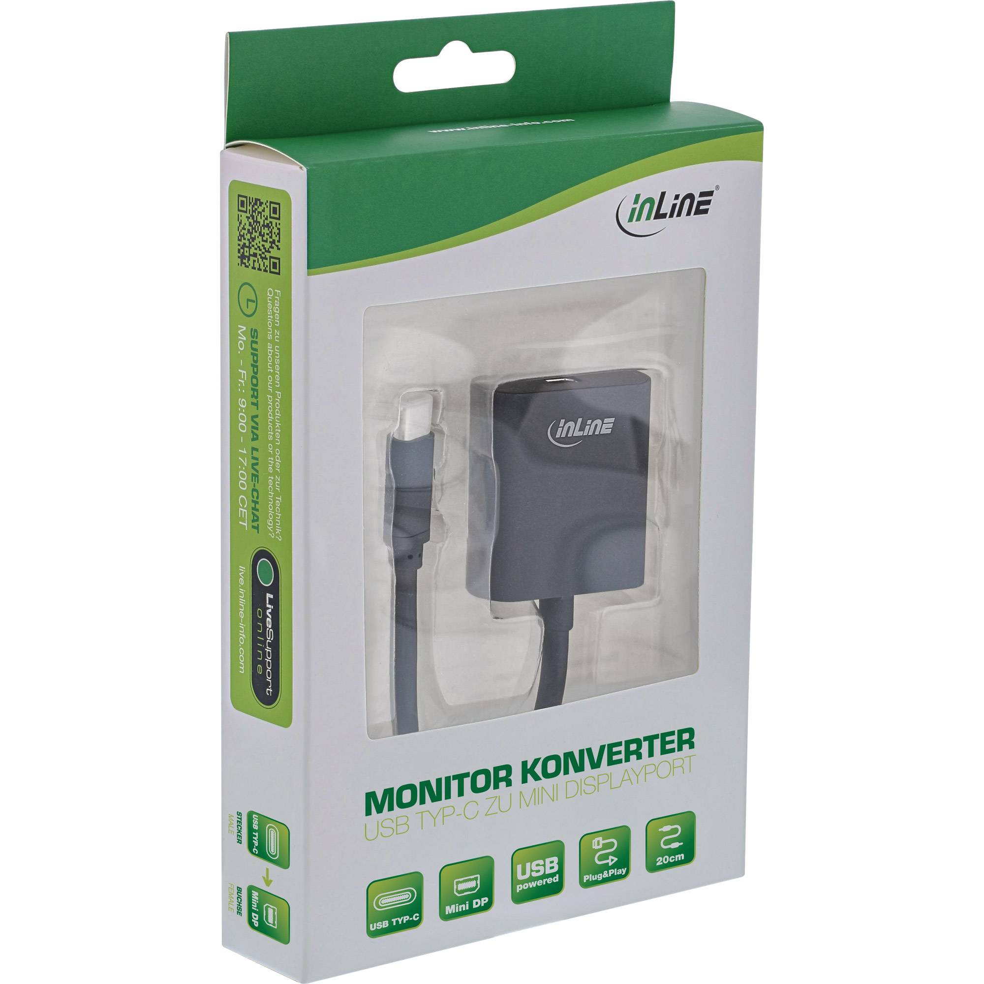 INLINE - USB Display Konverter - USB-C ST zu Mini DisplayPort 4K/60Hz - schwarz