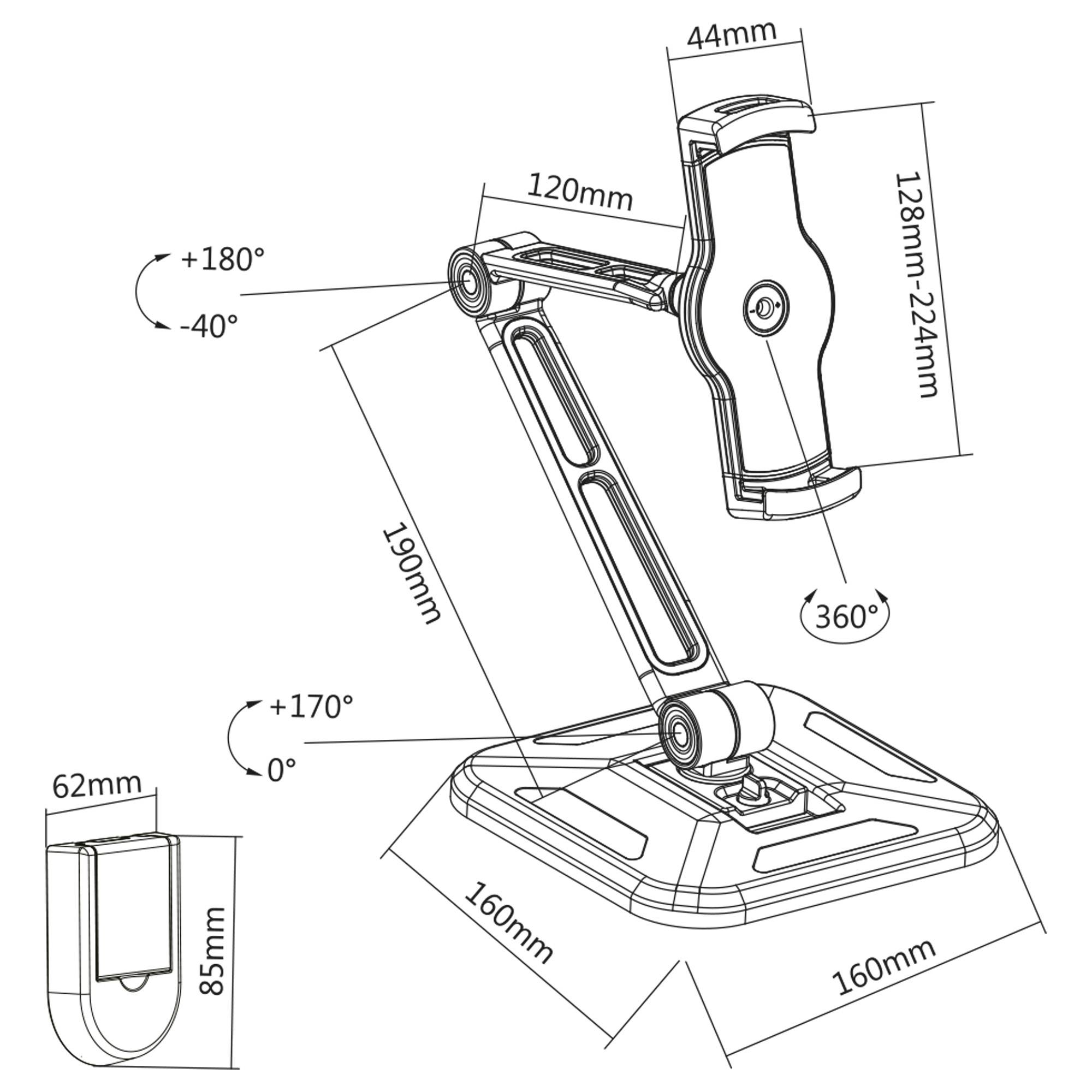 InLine - Befestigungskit (Schwenkdoppelarm) für Tablett (einstellbarer Arm)