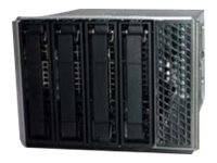 Schwarzes Server- oder Computer-Speichergehäuse mit mehreren vorderen Laufwerkschächten und einem belüfteten Seitenpanel.