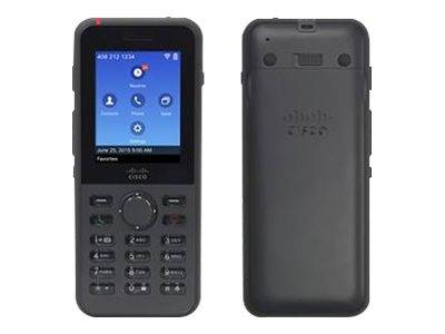 Vorder- und Rückansichten einer Cisco-Tischtelefon-Hörergarnitur mit Farbbildschirm und Tastenfeld.