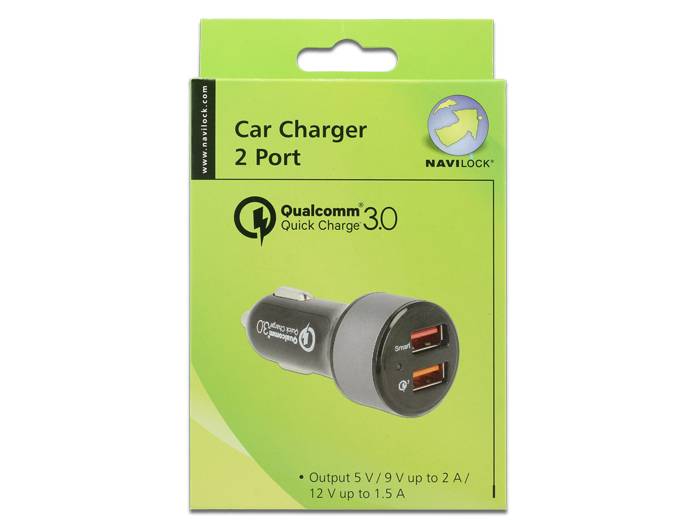 Navilock - Auto-Netzteil - 3 A - QC 3.0 - 2 Ausgabeanschlussstellen (USB)