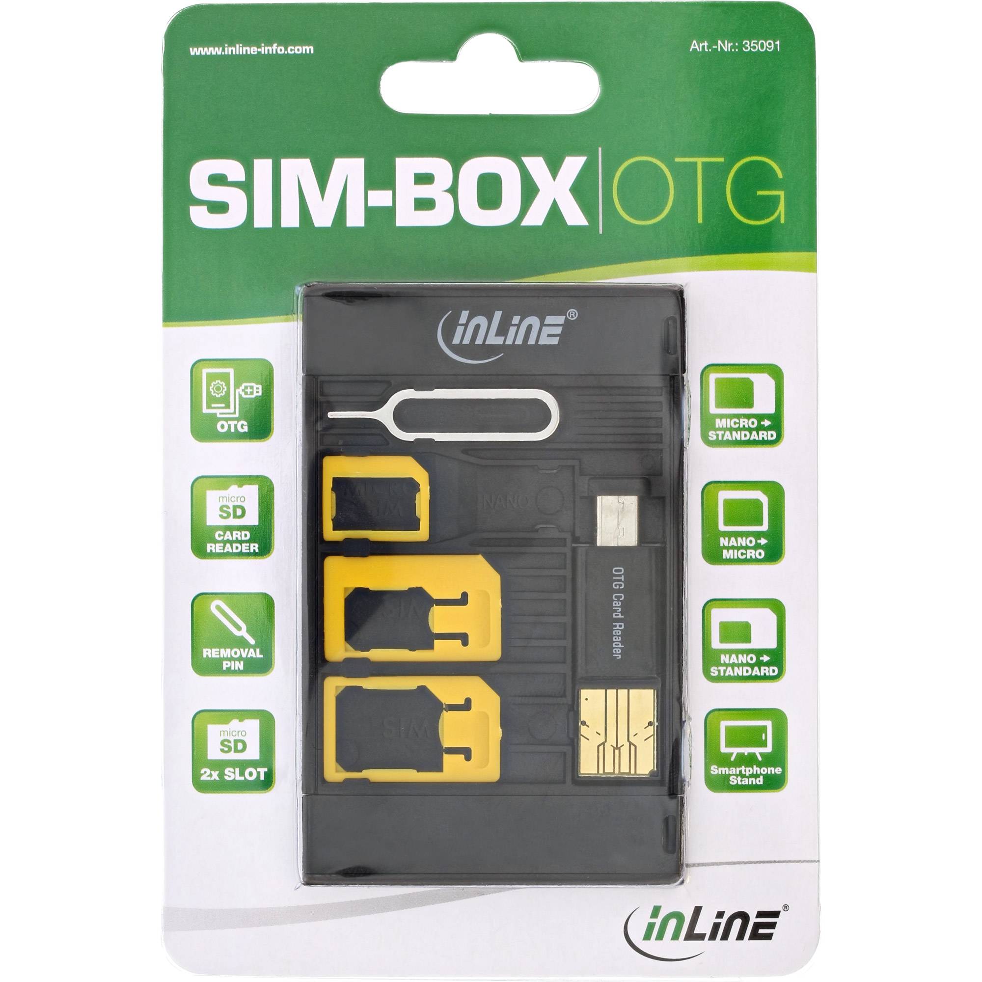 INLINE - SIM-BOX - Simkartenadapter und Zubehörbox mit OTG Kartenleser