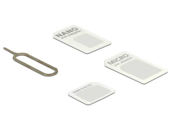 SIM-Kartenadapter in drei Größen mit den Bezeichnungen „NANO