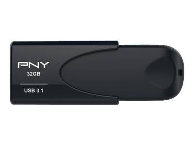 Schwarzes PNY 32GB USB 3.1 Speicherstick mit Schiebeverschluss-Design.