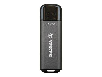 Transcend 512GB USB-Speicherstick vertikal auf weißem Hintergrund dargestellt.