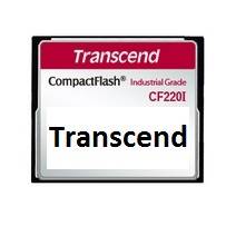 Transcend CompactFlash Industrial Grade CF220I Speicherkarte auf weißem Hintergrund dargestellt.