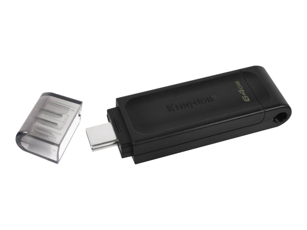 Schwarzer Kingston DataTraveler 4GB USB-Stick mit abnehmbarer Kappe auf weißem Hintergrund dargestellt.