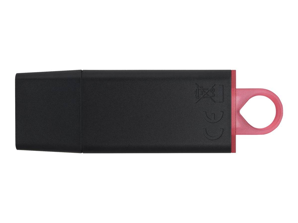 Schwarzes USB-Laufwerk mit einer rosa Schlaufe zum Herausziehen, vor einem weißen Hintergrund dargestellt.