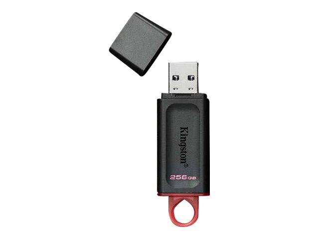Kingston 256GB USB-Stick mit entfernter Kappe, zeigt den USB-Anschluss und das rote Schlaufenende.