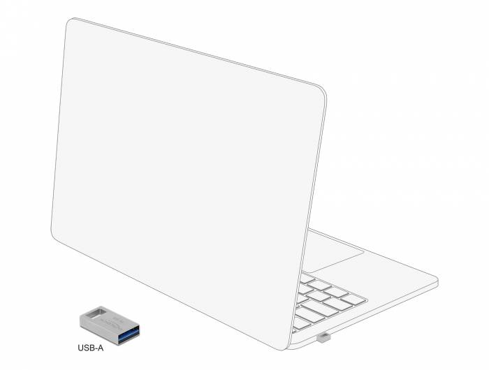 Illustration eines Laptops mit einem USB-A-Dongle mit der Bezeichnung „USB-A