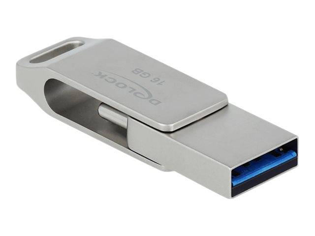 Silberner 16-GB-USB-Stick mit Schiebeschutz, gezeigt auf weißem Hintergrund.