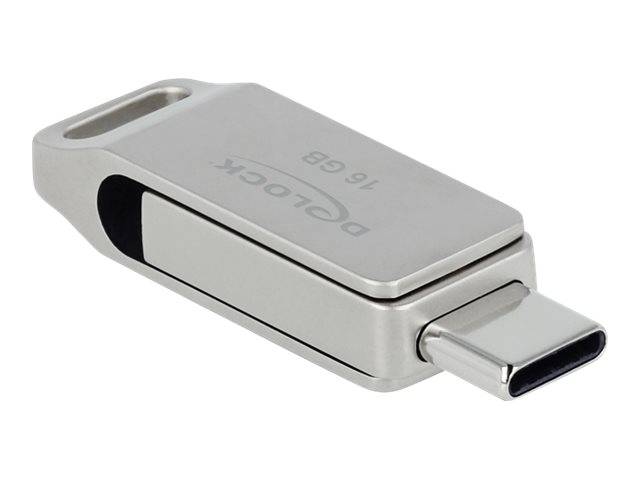 Ein silberner USB-C-Speicherstift mit der Aufschrift „16 GB