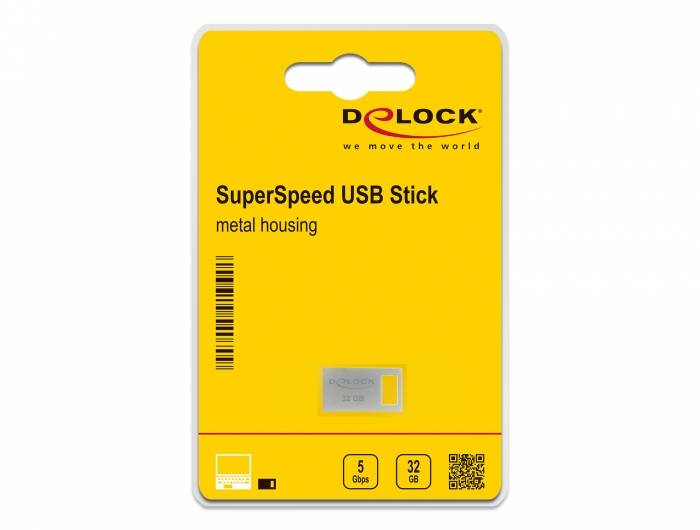 Delock SuperSpeed USB-Stick Verpackung in Gelb, beschriftet mit 