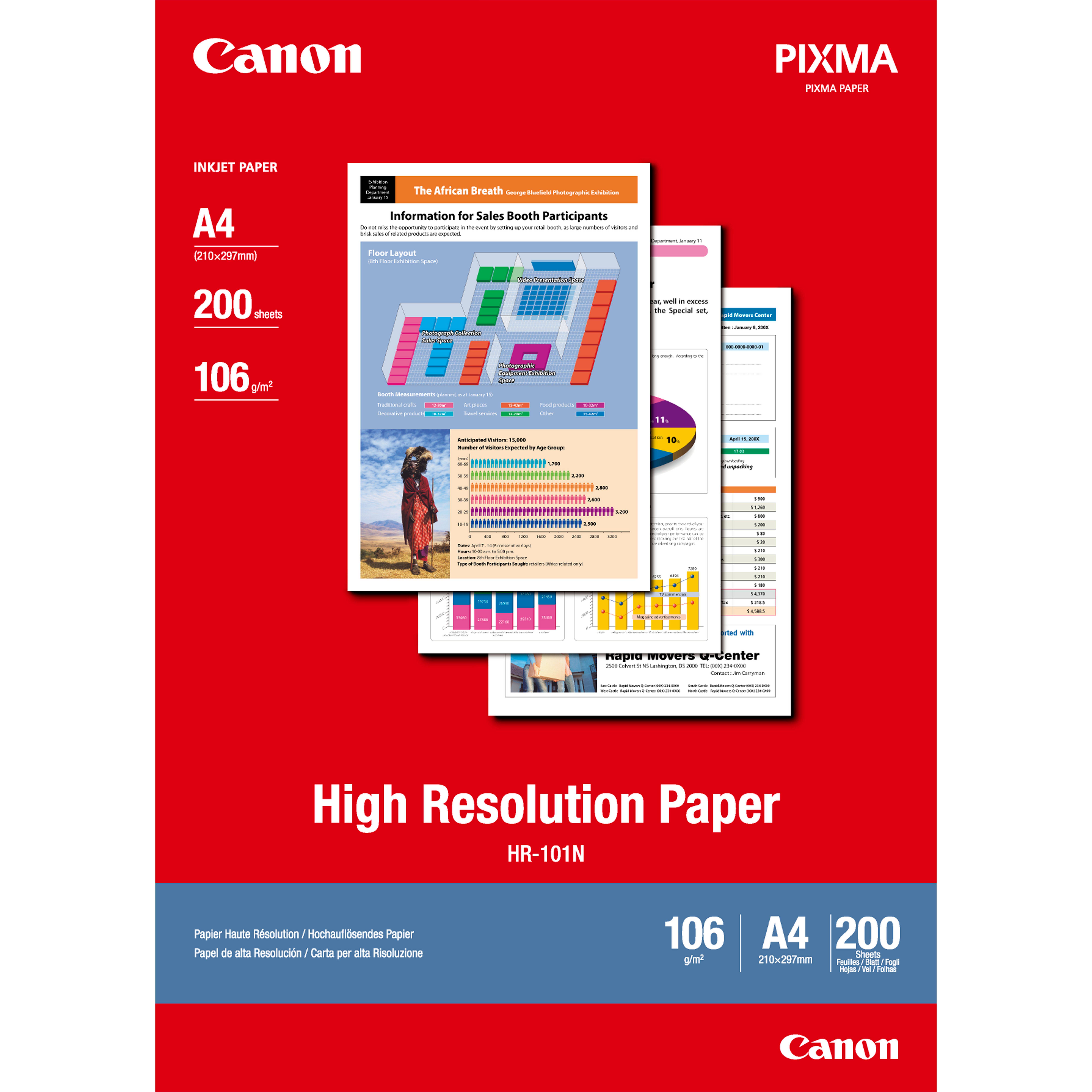Canon PIXMA A4 Tintenstrahldrucker-Papierpackung, 200 Blatt, 106 g/m², mit der Bezeichnung „Hochauflösungspapier