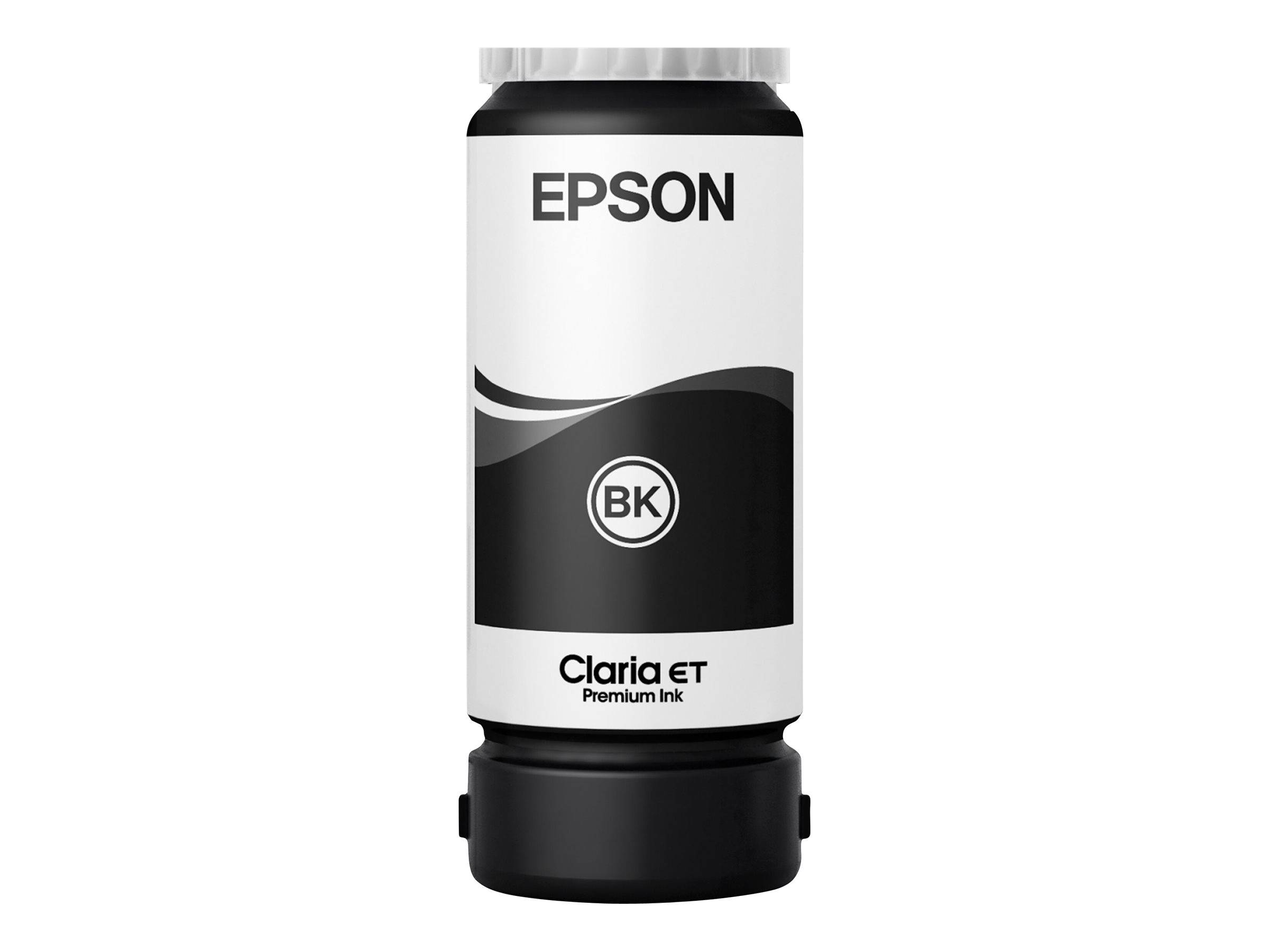 Epson Claria ET schwarze Tintenflasche mit der Bezeichnung 'BK' zur Druckernachfüllung.