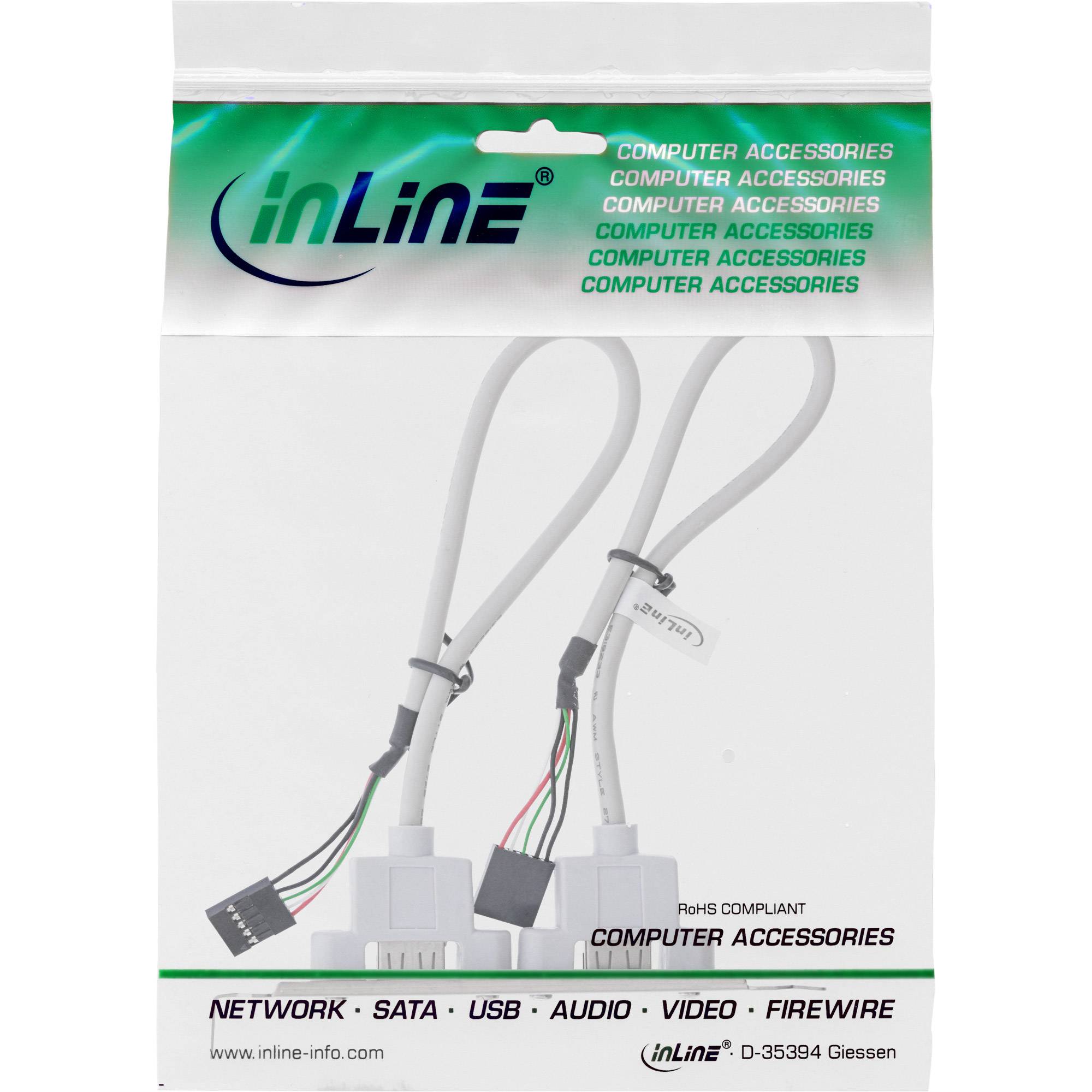INLINE - Slotblech USB 2.0 - 2x USB Buchse auf 2x 5pol Pfostenverbinder - 0,3m