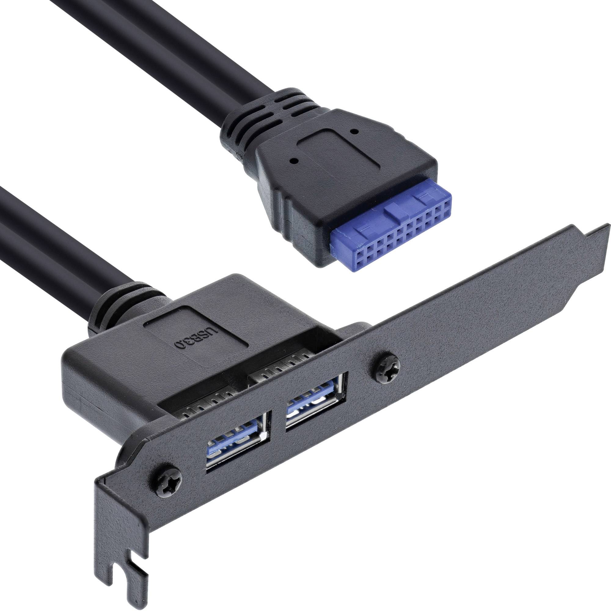 INLINE - Slotblech USB 3.0 - 2x USB Buchse auf intern Mainboardanschluss 0,5m
