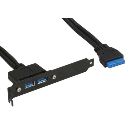 INLINE - Slotblech USB 3.0 - 2x USB Buchse auf intern Mainboardanschluss 0,5m