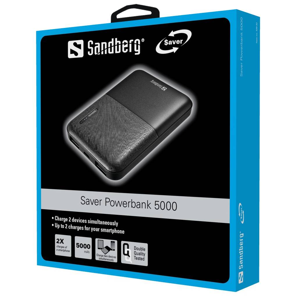 Sandberg Saver PowerBank - Powerbank - 5000 mAh - 2.4 A - 2 Ausgabeanschlussstellen (USB)