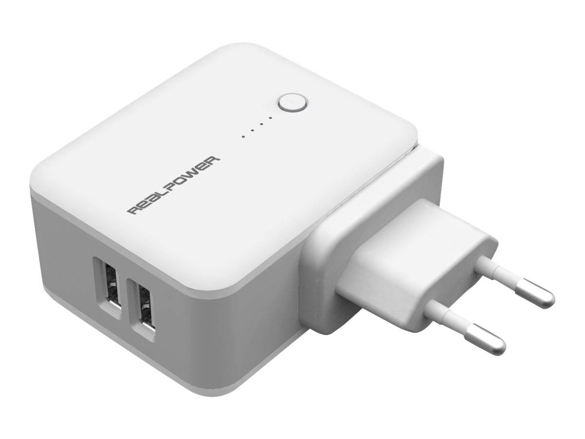 Realpower TA-3000 - Externes Batterienset/Netzteil - 3000 mAh - 2400 mA - 2 Ausgabeanschlussstellen (USB)
