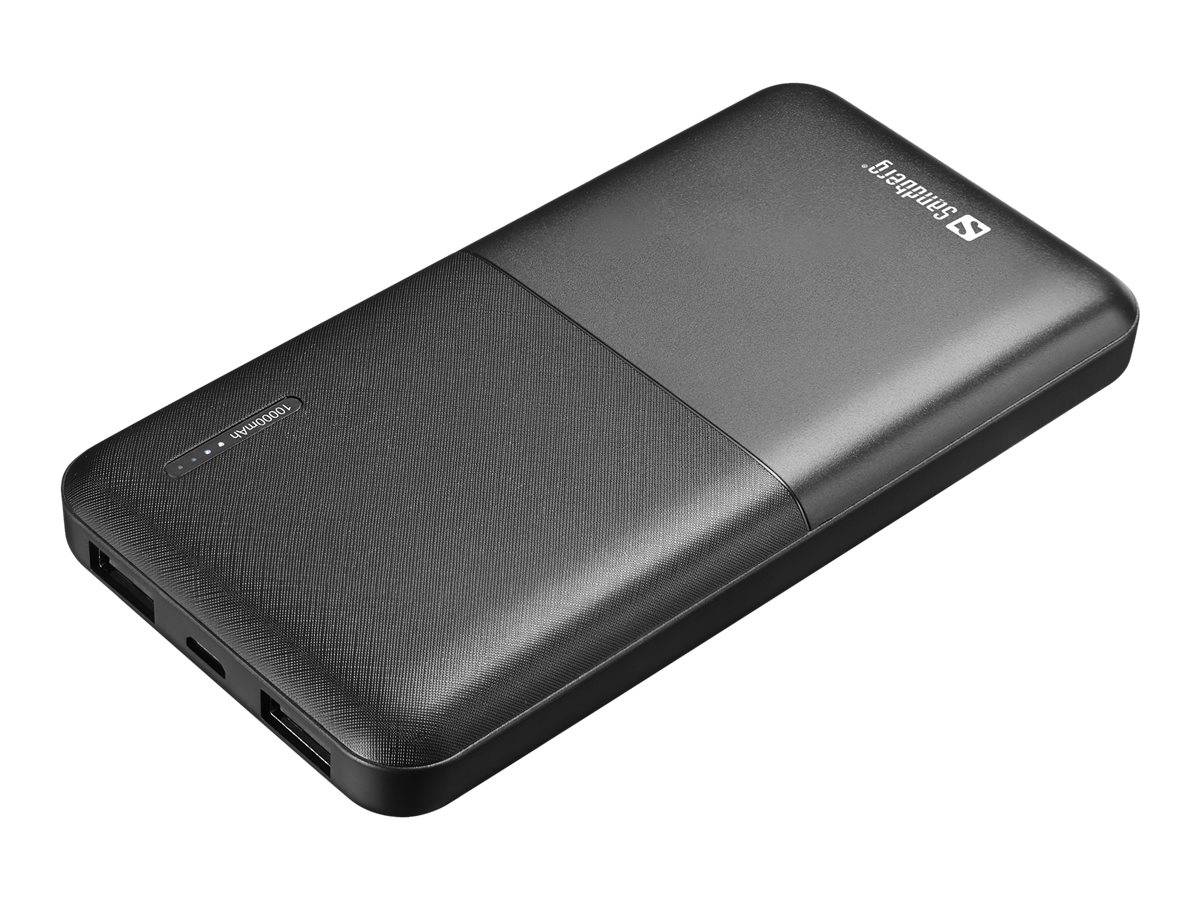 Schwarzes tragbares externes SanDisk-Festlaufwerk mit Anzeigelampe auf weißem Hintergrund