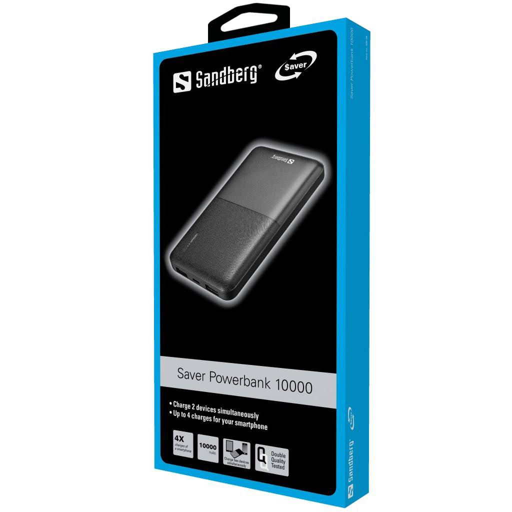 Sandberg SAVER - Powerbank - 10000 mAh - 2.4 A - 2 Ausgabeanschlussstellen (USB)