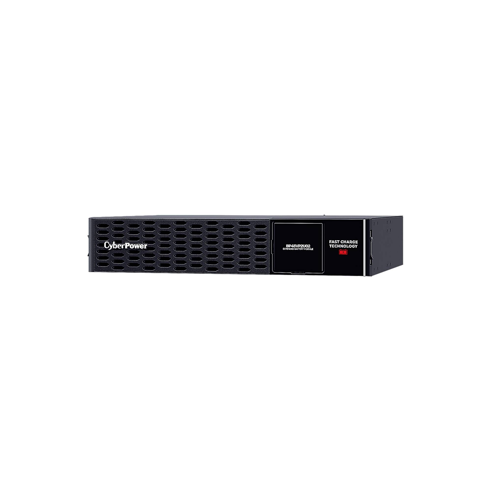 Schwarze CyberPower-Rackmount-Stromausfallschutzeinheit mit Frontgitter und „FAST CHARGE TECHNOLOGY