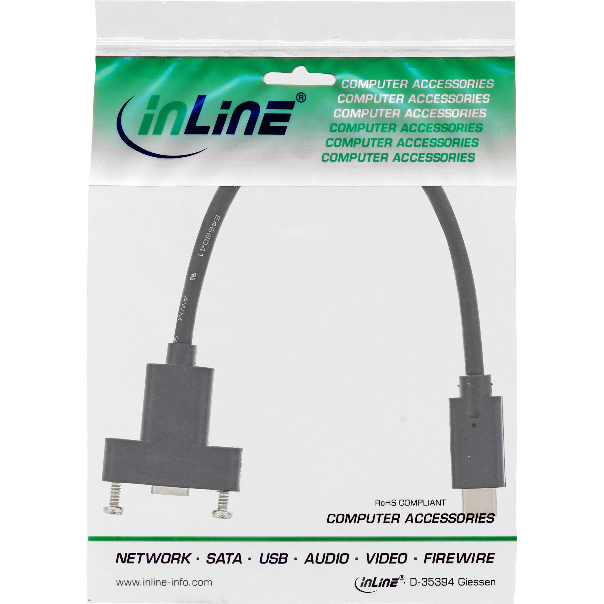 INLINE - USB 3.2 Gen.2 Adapterkabel - Stecker C auf Einbaubuchse C - 0,20m