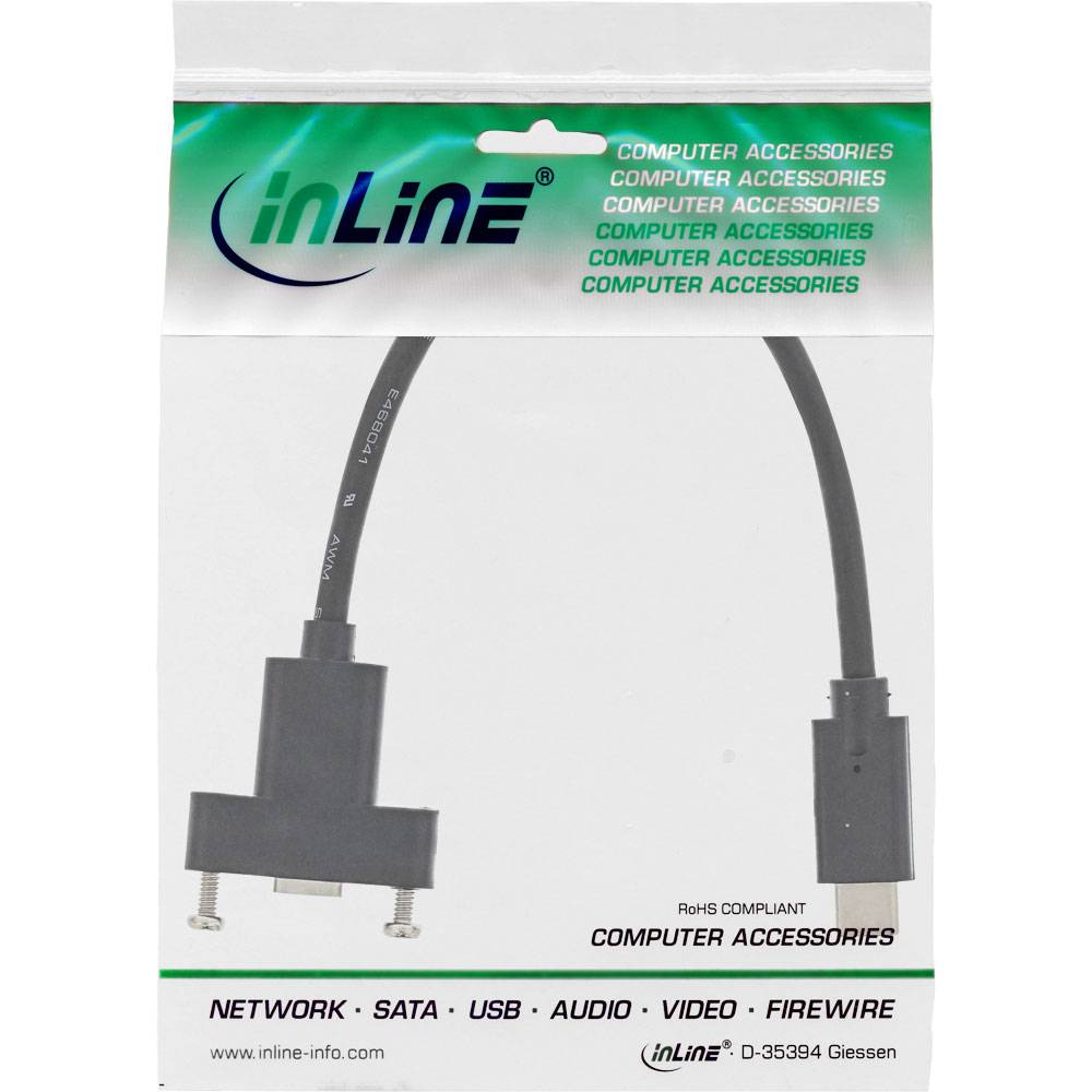 INLINE - USB 3.2 Gen.2 Adapterkabel - Stecker C auf Einbaubuchse C - 0,20m
