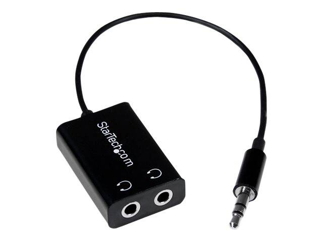 StarTech.com Black Slim Mini Jack Headphone Splitter Cable Adapter - 3.5mm Audio Mini Stereo Y Splitter - 3.5mm Male to 2x 3.5mm Female (MUY1MFFADP)