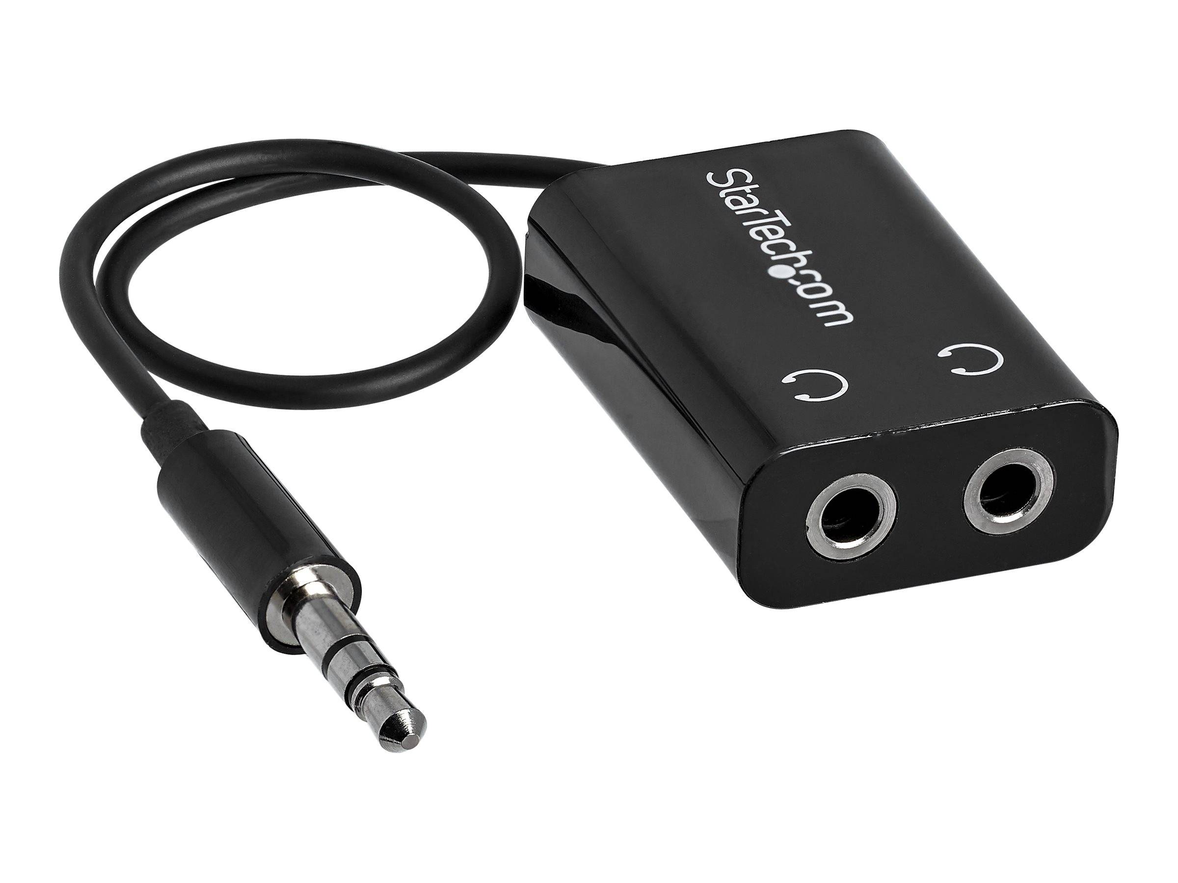StarTech.com Black Slim Mini Jack Headphone Splitter Cable Adapter - 3.5mm Audio Mini Stereo Y Splitter - 3.5mm Male to 2x 3.5mm Female (MUY1MFFADP)