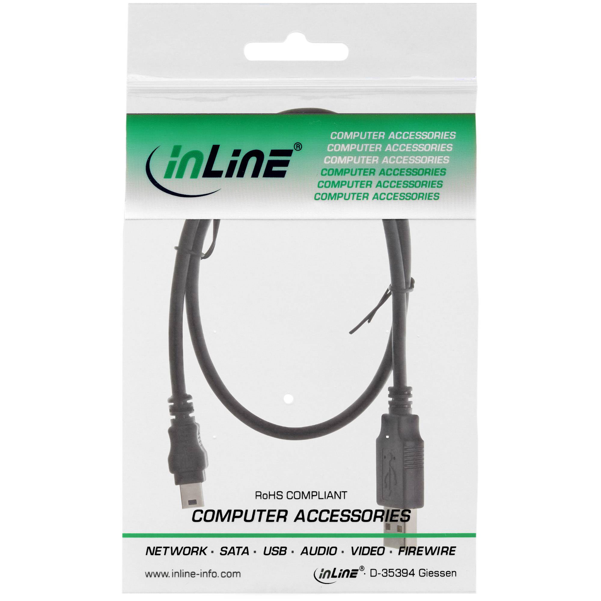 INLINE - USB 2.0 Mini-Kabel - USB A ST an Mini-B ST (5pol.) - schwarz - 1,5m
