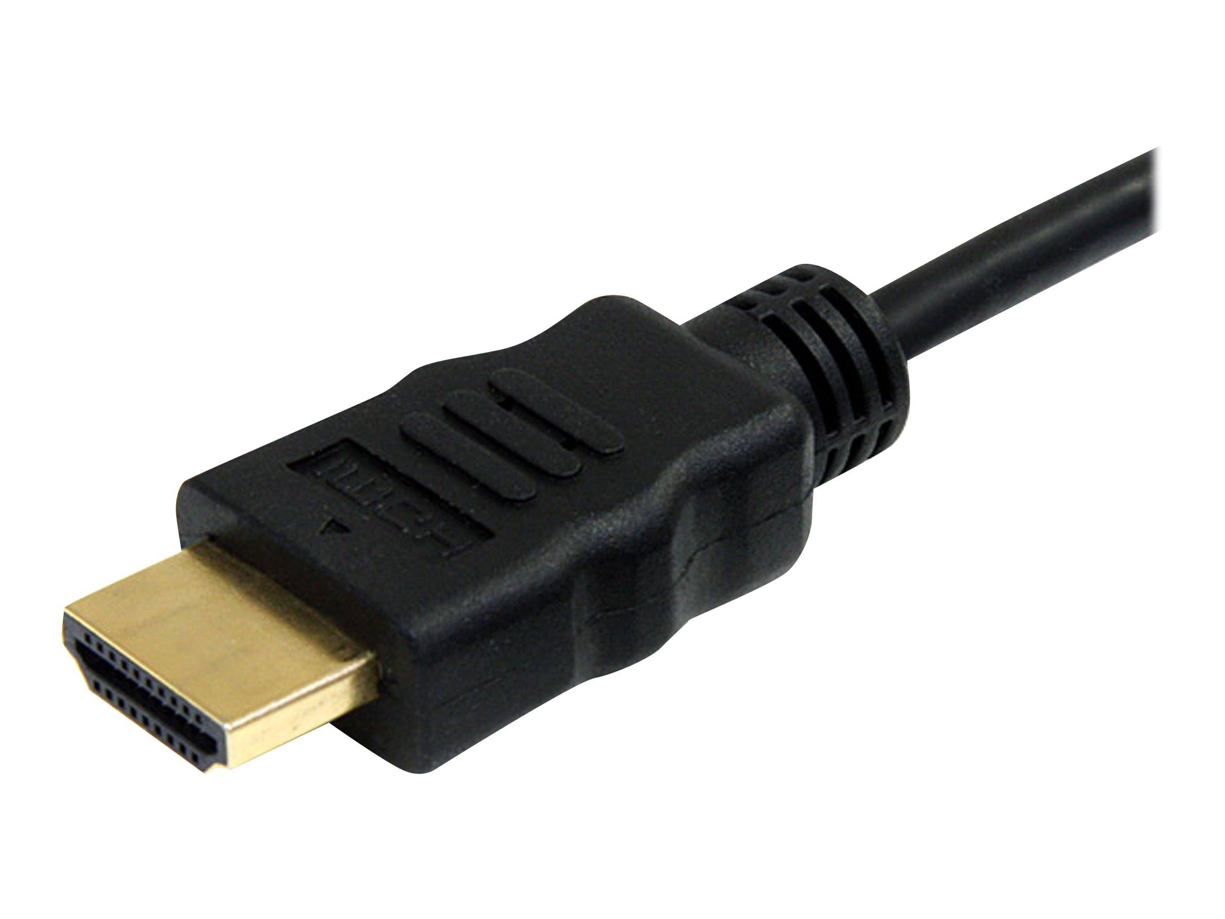 Nahaufnahme eines HDMI-Steckverbinders mit schwarzem Stecker und vergoldeter Spitze auf weißem Hintergrund.